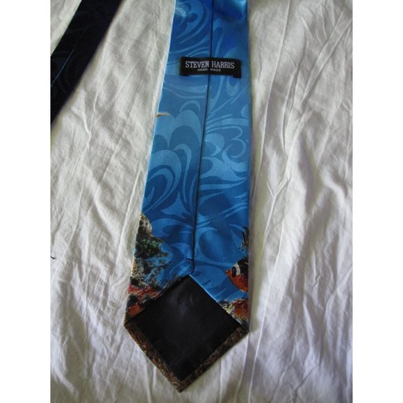 Beautiful Sea Life Fish Dolphins Whales Hand made Neck Tie by Steven Harris Blue - Picture 3 of 6